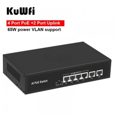 KuWFi 6Port POE Switch Support 802.3af/at IP Cameras and Wireless AP 10/100Mbps Standard Network Switch Extend 250m