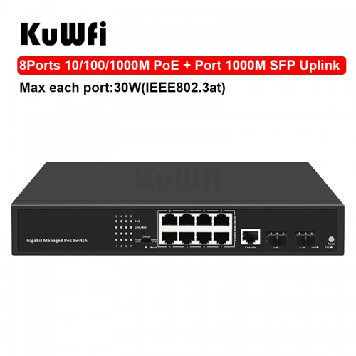 KuWFi 10 Port Gigabit Layer 2 Managed POE Switch 10/100/1000Mbps RJ45 Hub for IP Cameara Transmission Distance 100 Meters