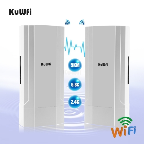 KuWFi 2-Pack Outdoor 5KM Point to Point Wireless Bridge 11AC 1200Mbps 2.4&5.8G Extender for IP Camera