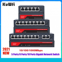 KuWFi Gigabit Network Switch 100/1000Mbps Switch 5/8/10 Port RJ45 LAN Hub Desktop Fast Ethernet Switch for Office Dormitory Home