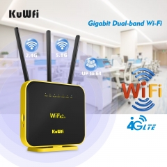 KuWFi Gigabit 4G WIFI Router Dual Band 64 User With Gigabit WAN/LAN RJ11 Port