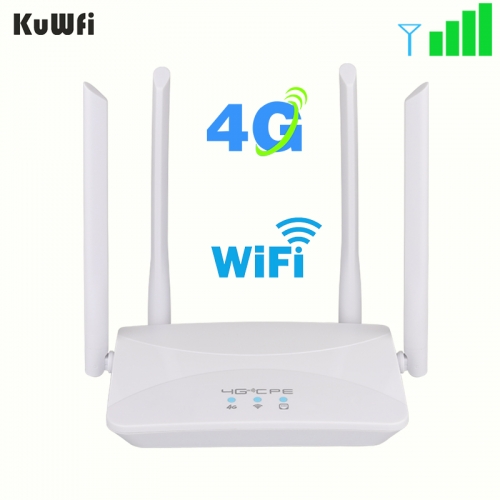 KuWFi 4G LTE CPE Router 150Mbps 3G/4G SIM RJ45 WAN LAN Modem Support 10 Devices