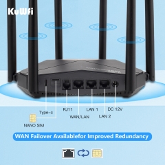 KuWFi cat6 wifi router rj11 port vpn 4g wireless router 2.4g 5g unlocked 4g modem wifi router with sim card slot