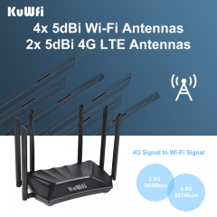 KuWFi Dual Band 4G LTE 1200M WiFi5 Wireless Router with Gigabit Ports